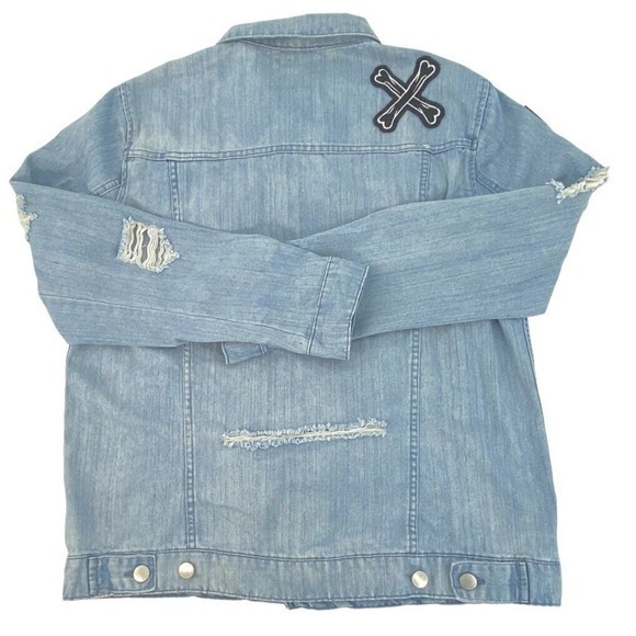 Jay Walker Distressed Denim Jacket Customized With Patches Womens Large - Picture 8 of 15